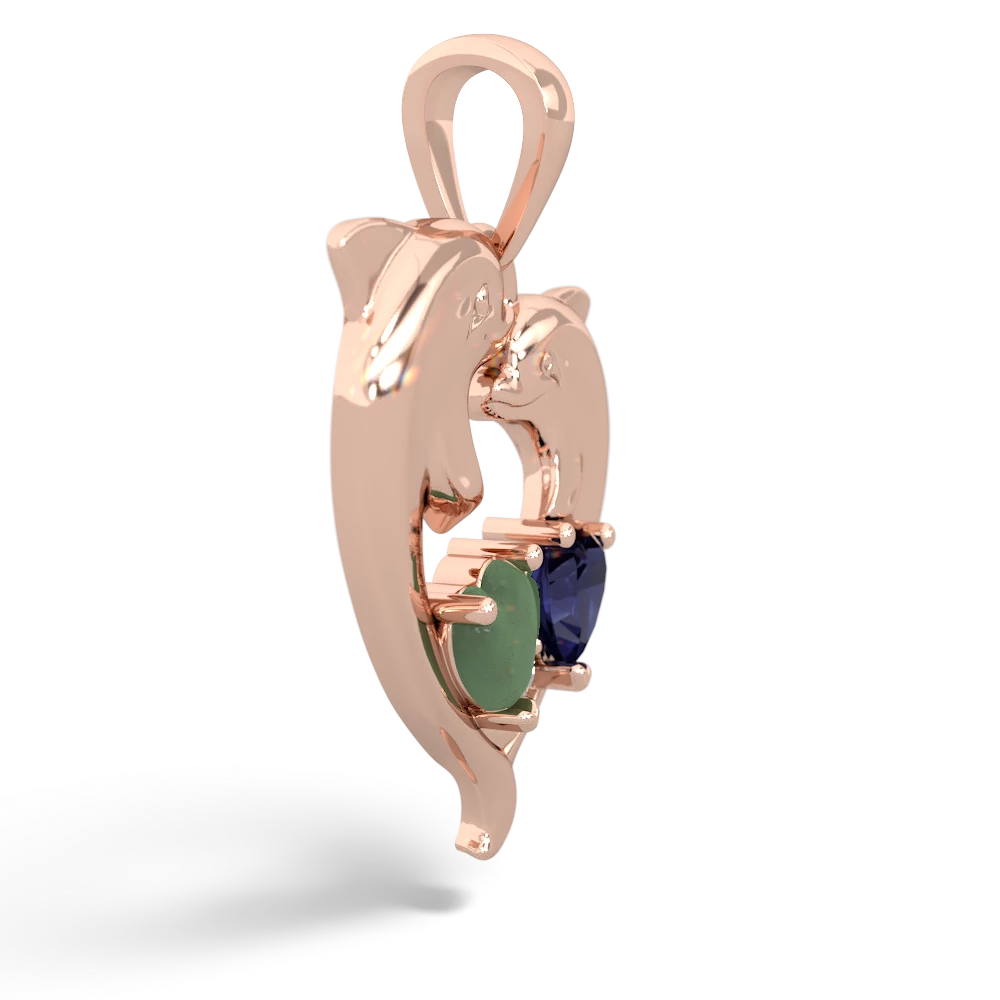 Jade Dolphin Heart 14K Rose Gold pendant P5820