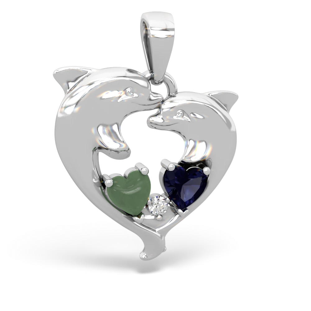 Jade Dolphin Heart 14K White Gold pendant P5820