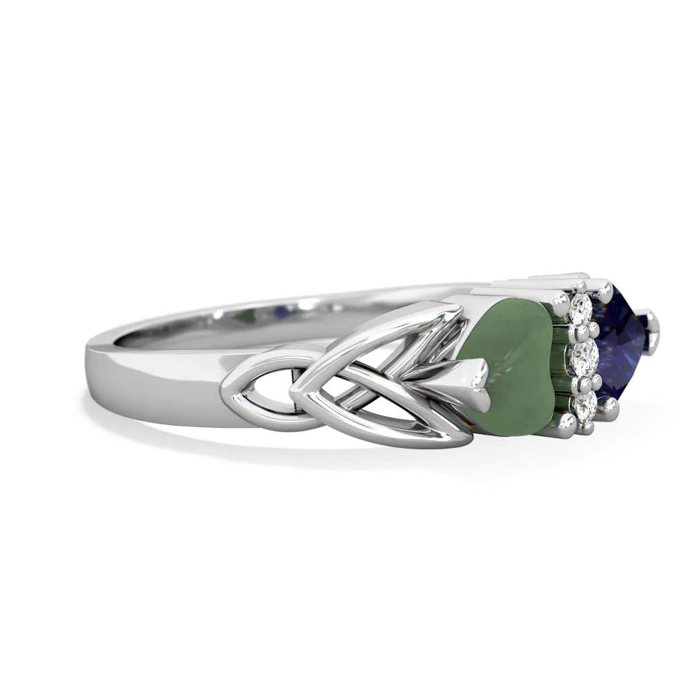 Jade Celtic Knot Double Heart 14K White Gold ring R5040