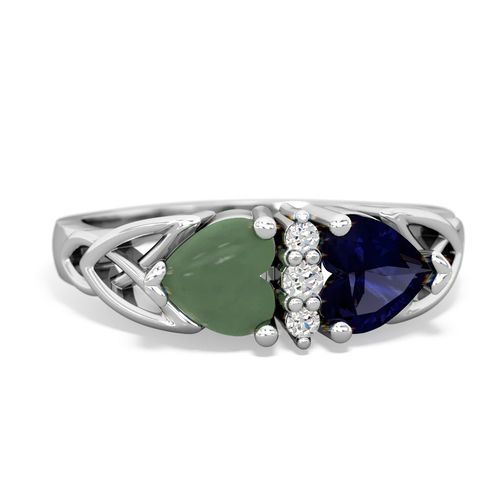 Jade Celtic Knot Double Heart 14K White Gold ring R5040