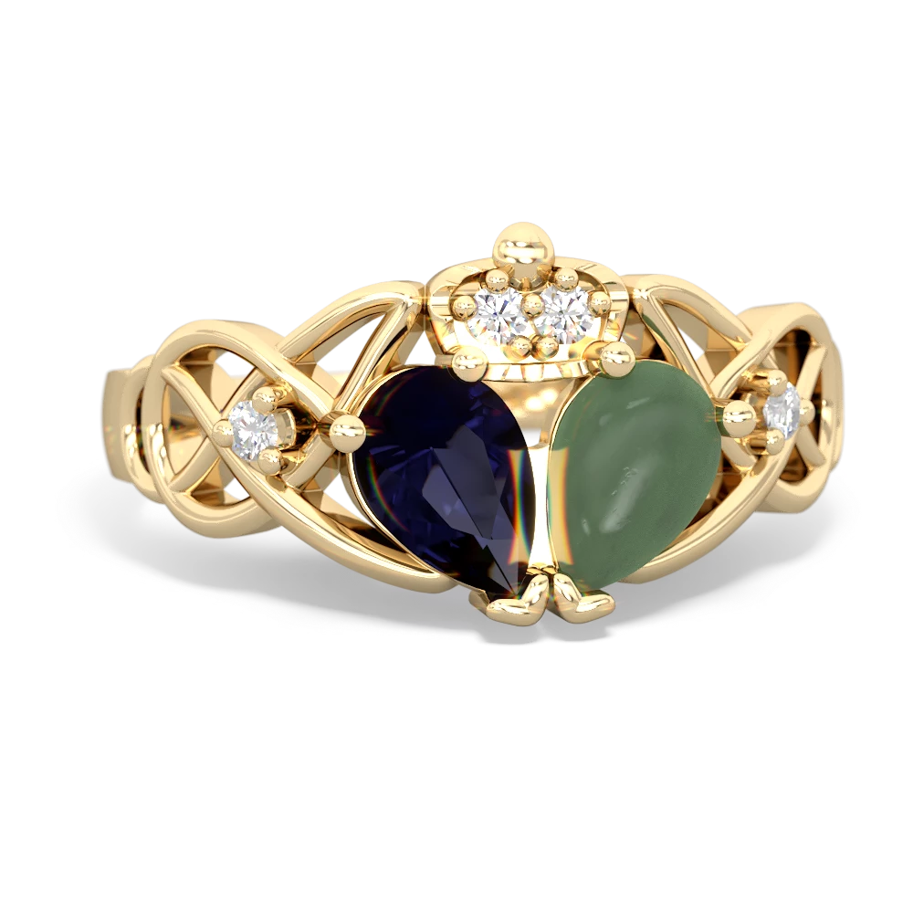 Jade 'One Heart' Celtic Knot Claddagh 14K Yellow Gold ring R5322