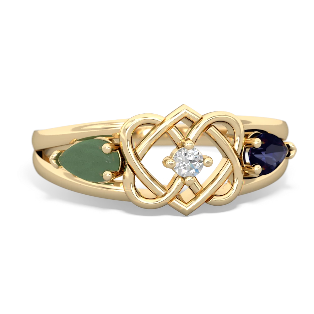 Jade Hearts Intertwined 14K Yellow Gold ring R5880