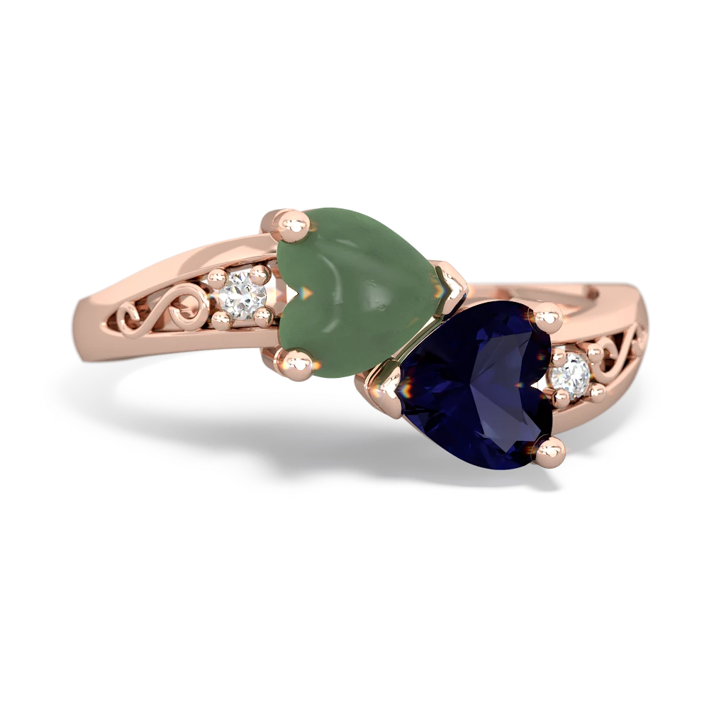 Jade Snuggling Hearts 14K Rose Gold ring R2178