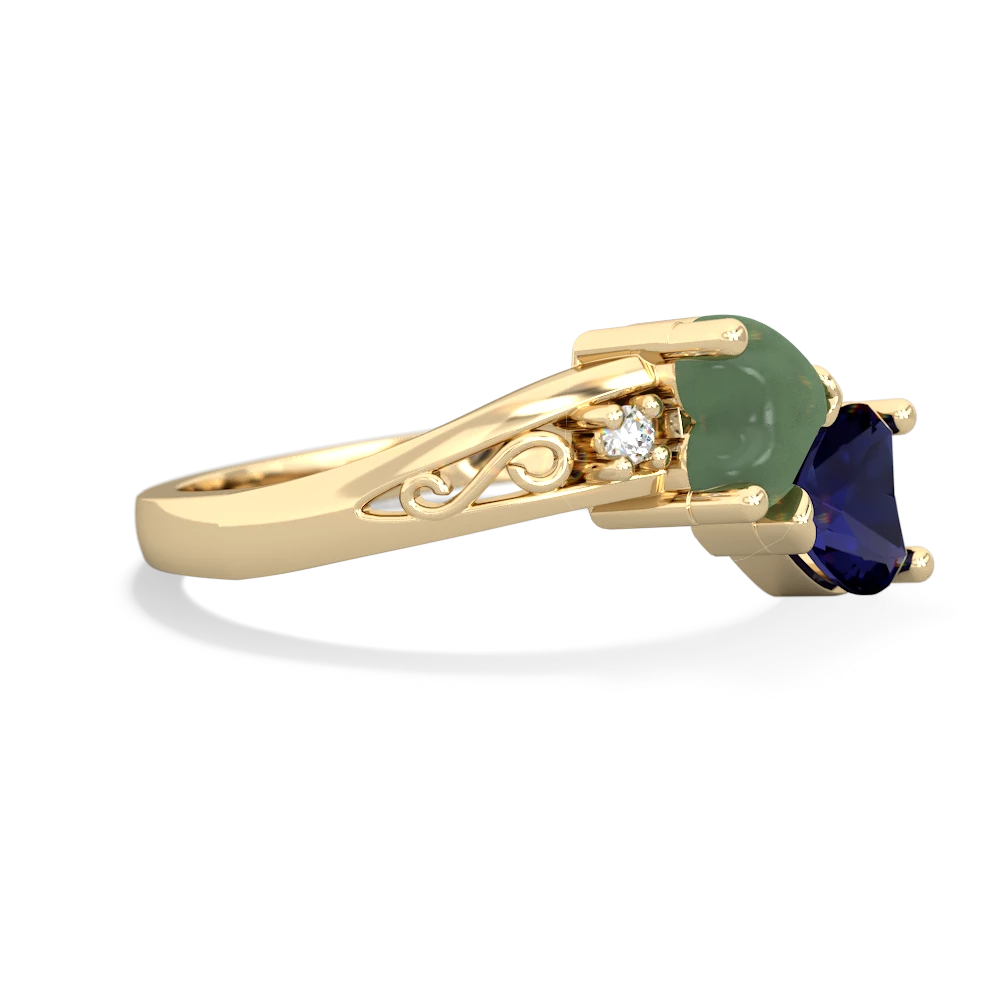 Jade Snuggling Hearts 14K Yellow Gold ring R2178