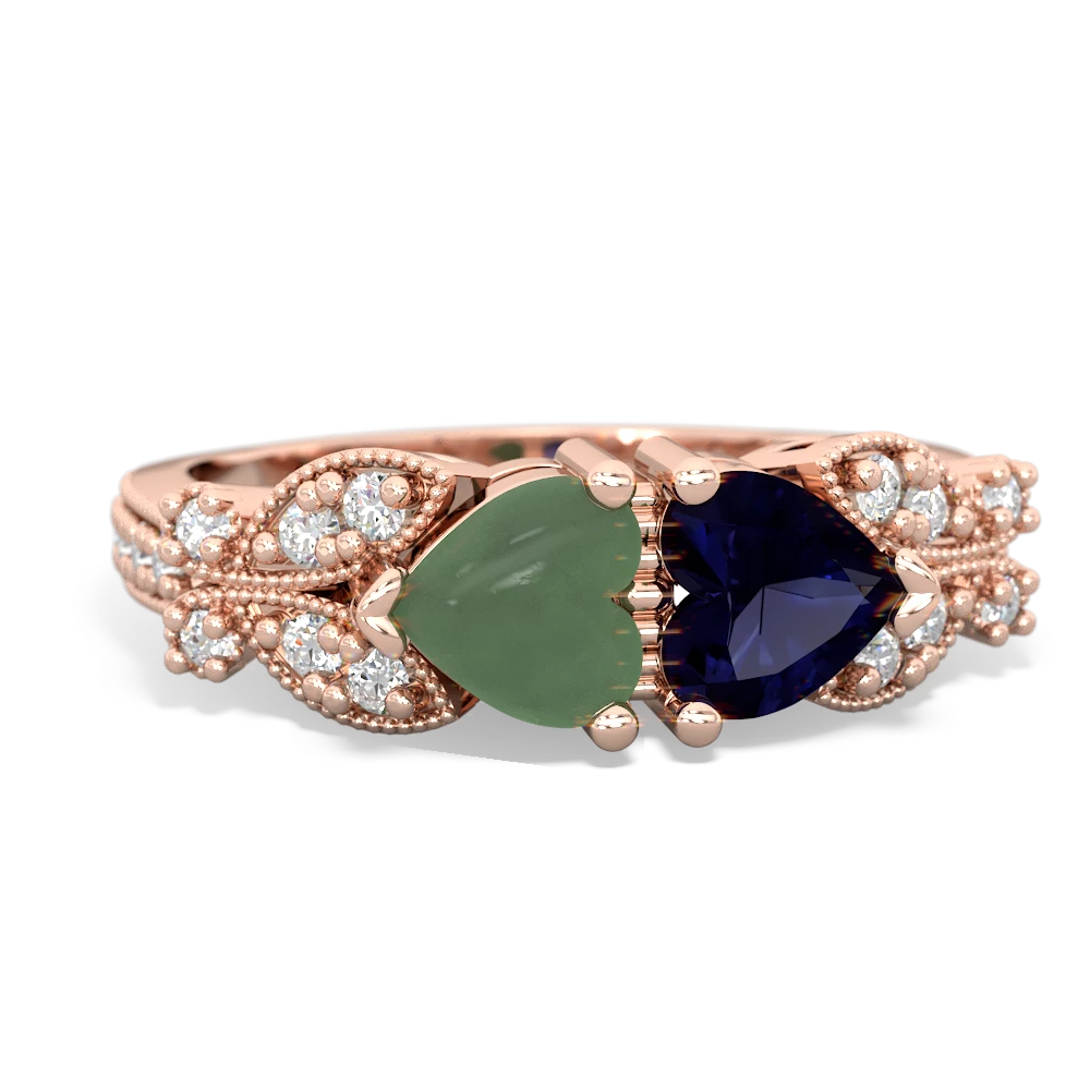 Jade Diamond Butterflies 14K Rose Gold ring R5601