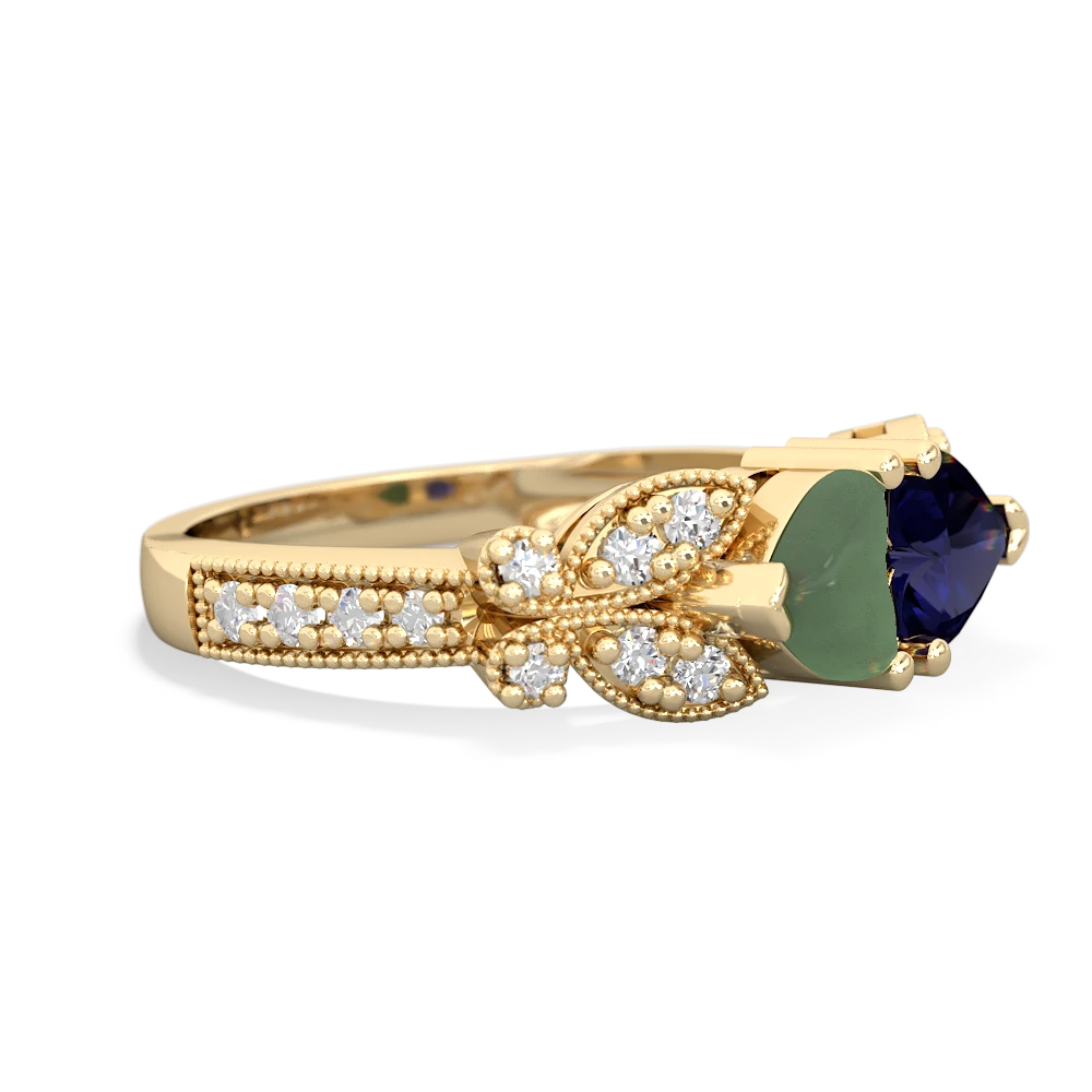 Jade Diamond Butterflies 14K Yellow Gold ring R5601