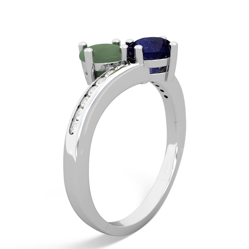 Jade Channel Set Two Stone 14K White Gold ring R5303