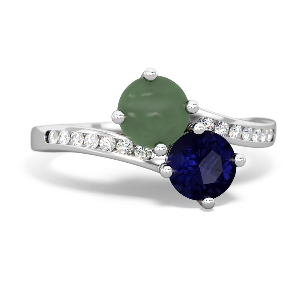 Jade Channel Set Two Stone 14K White Gold ring R5303