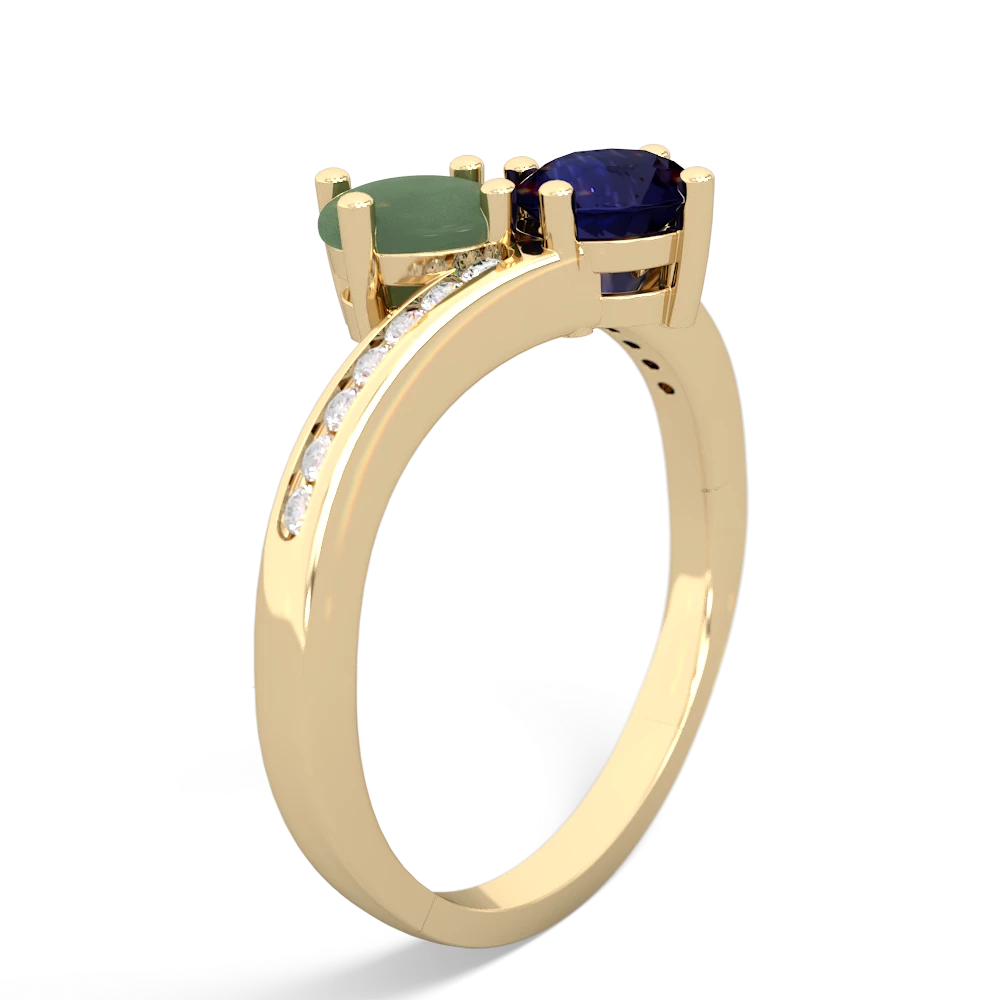 Jade Channel Set Two Stone 14K Yellow Gold ring R5303