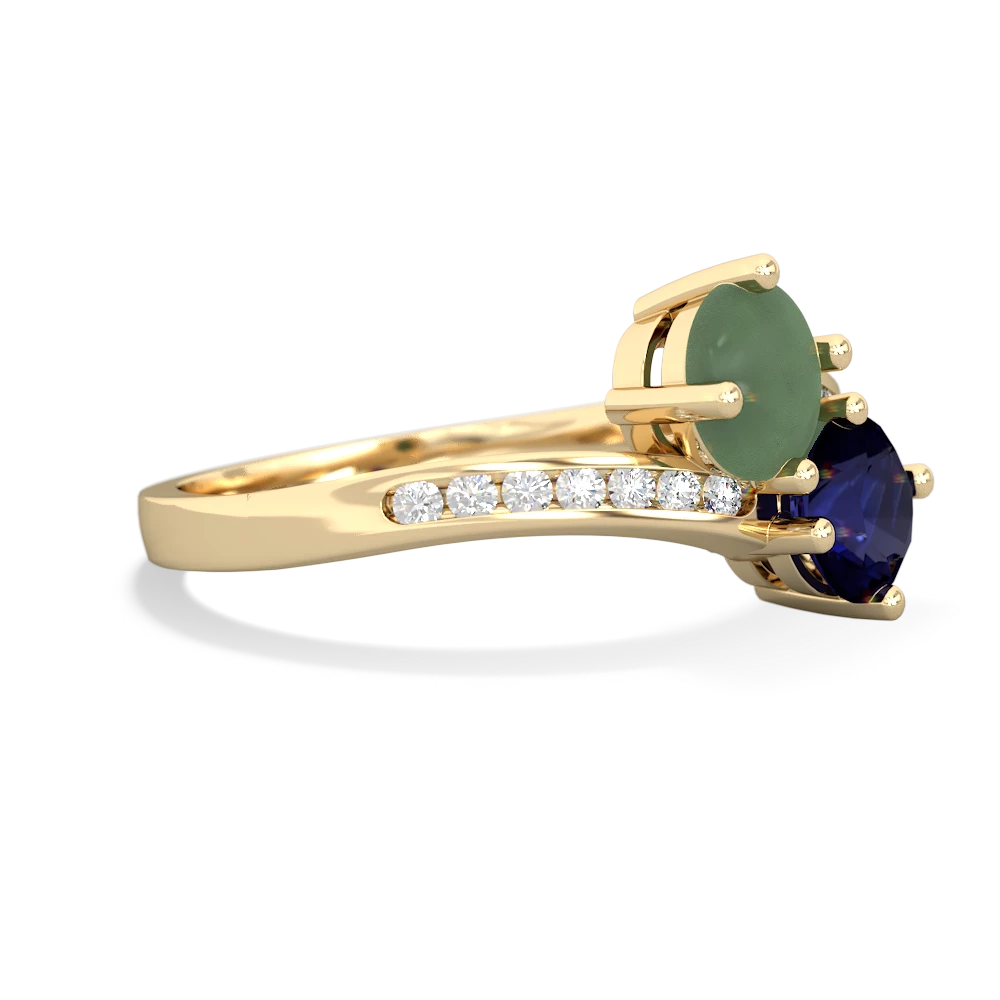 Jade Channel Set Two Stone 14K Yellow Gold ring R5303