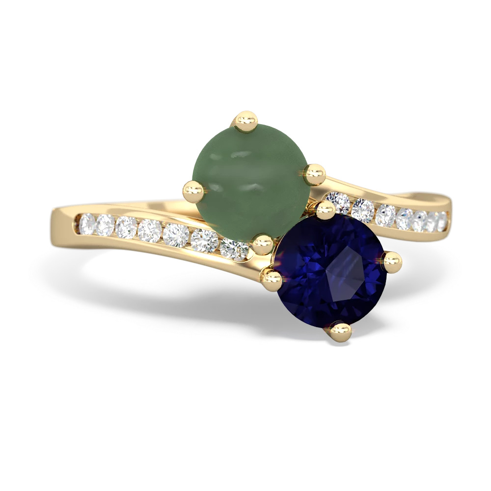 Jade Channel Set Two Stone 14K Yellow Gold ring R5303