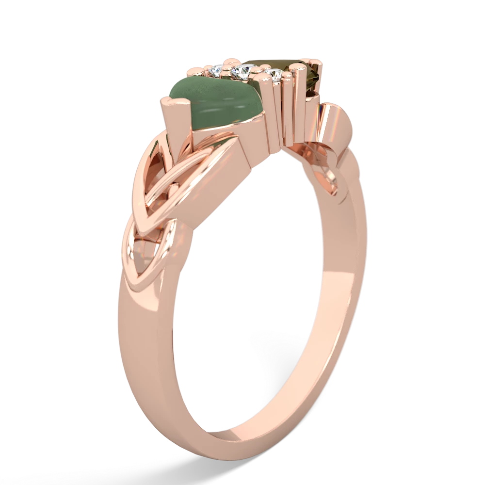 Jade Celtic Knot Double Heart 14K Rose Gold ring R5040