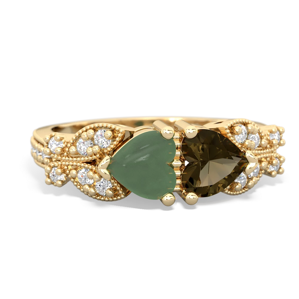 Jade Diamond Butterflies 14K Yellow Gold ring R5601