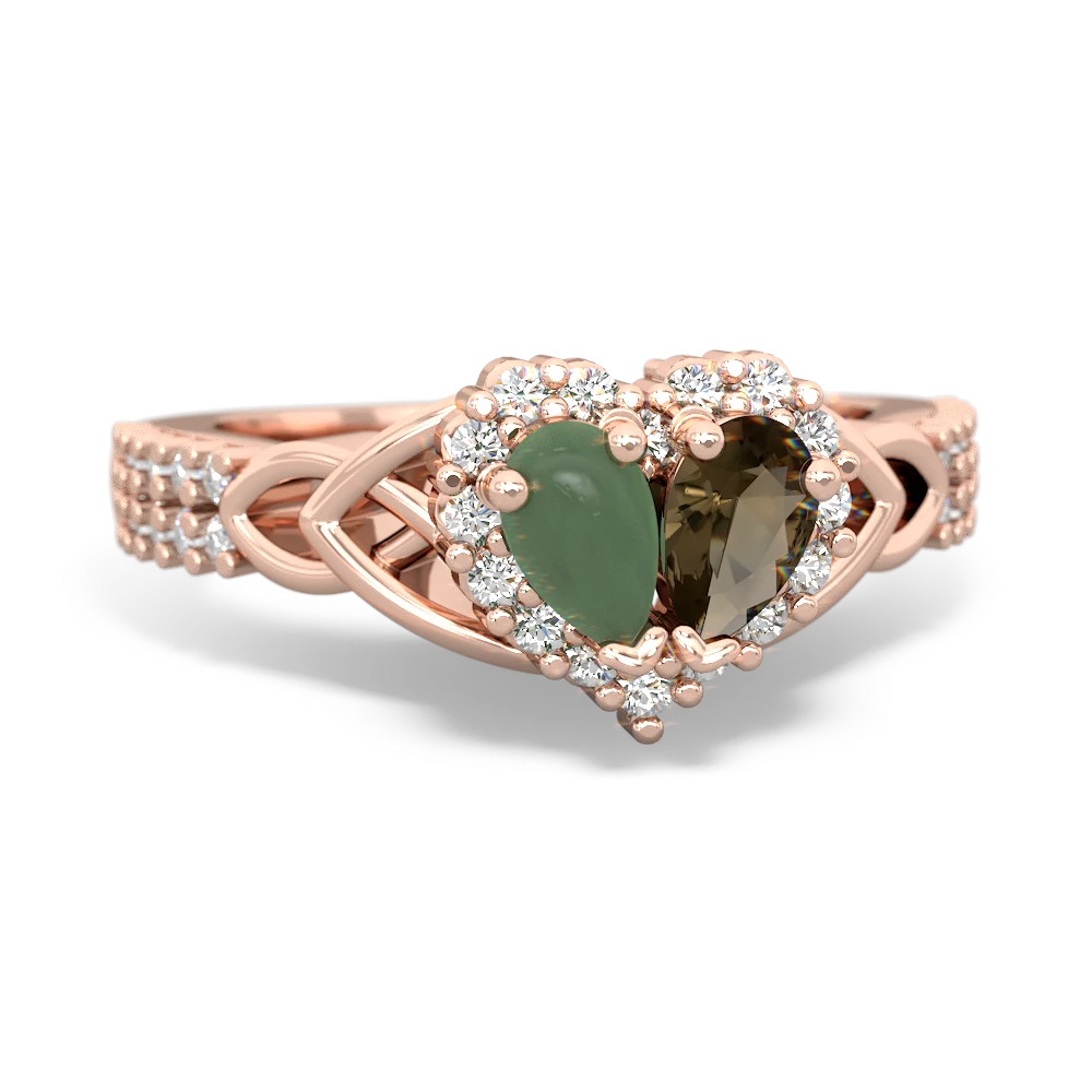 Jade Celtic Knot Two Hearts As One 14K Rose Gold ring R2644HRT