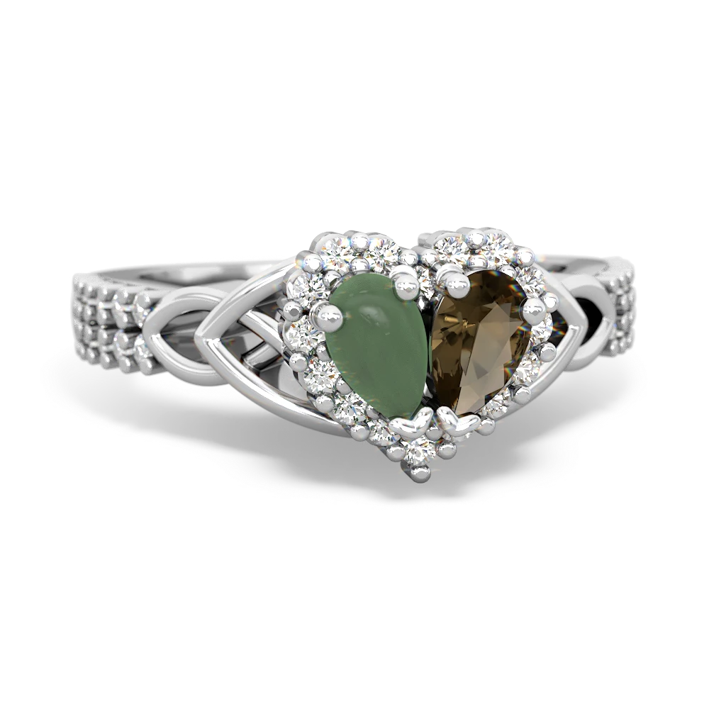 Jade Celtic Knot Two Hearts As One 14K White Gold ring R2644HRT