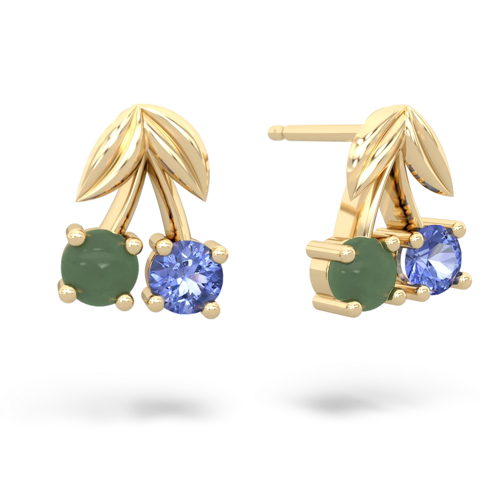 Jade Sweet Cherries 14K Yellow Gold earrings E7001