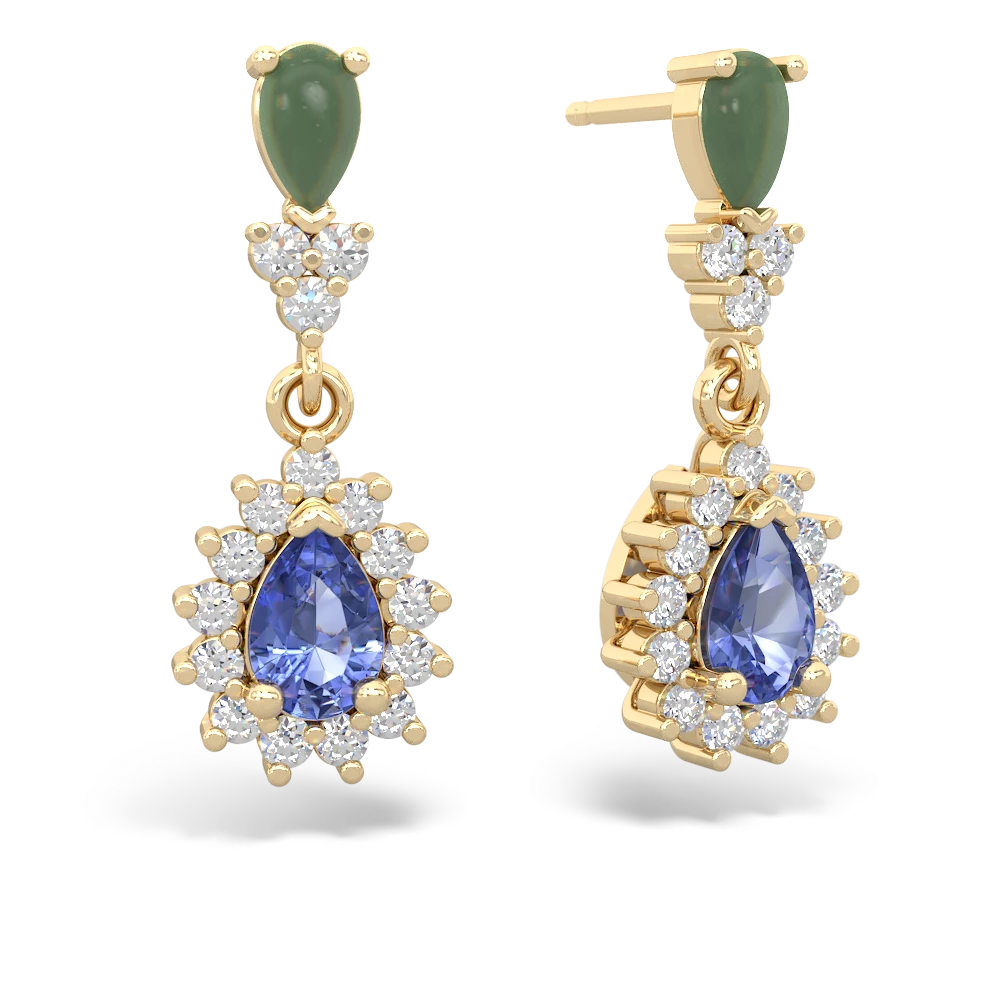 Jade Halo Pear Dangle 14K Yellow Gold earrings E1882