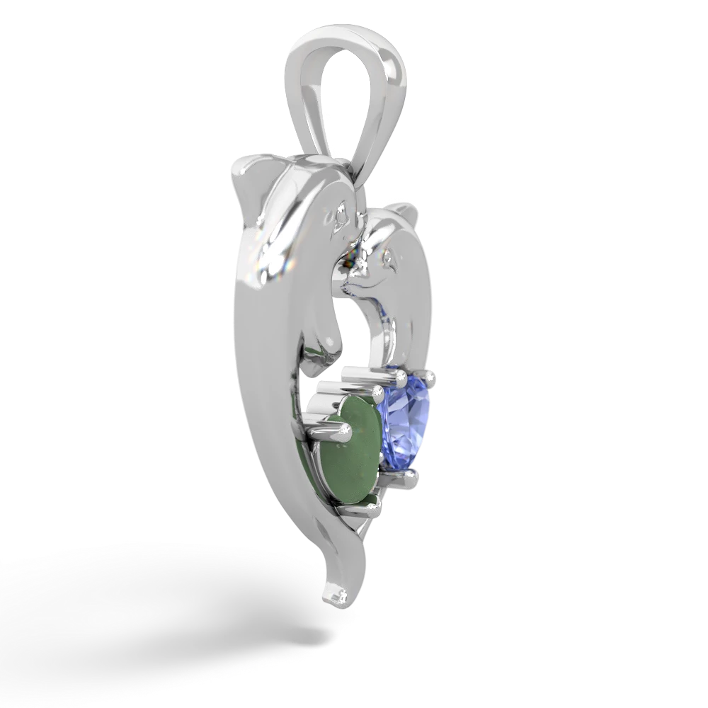 Jade Dolphin Heart 14K White Gold pendant P5820