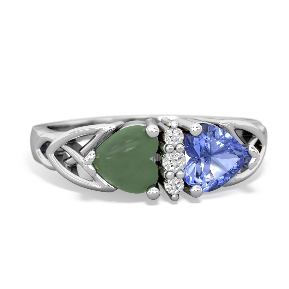 Jade Celtic Knot Double Heart 14K White Gold ring R5040