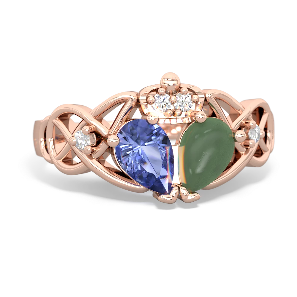 Jade 'One Heart' Celtic Knot Claddagh 14K Rose Gold ring R5322