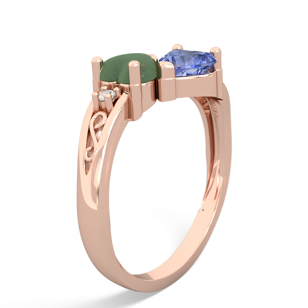 Jade Snuggling Hearts 14K Rose Gold ring R2178