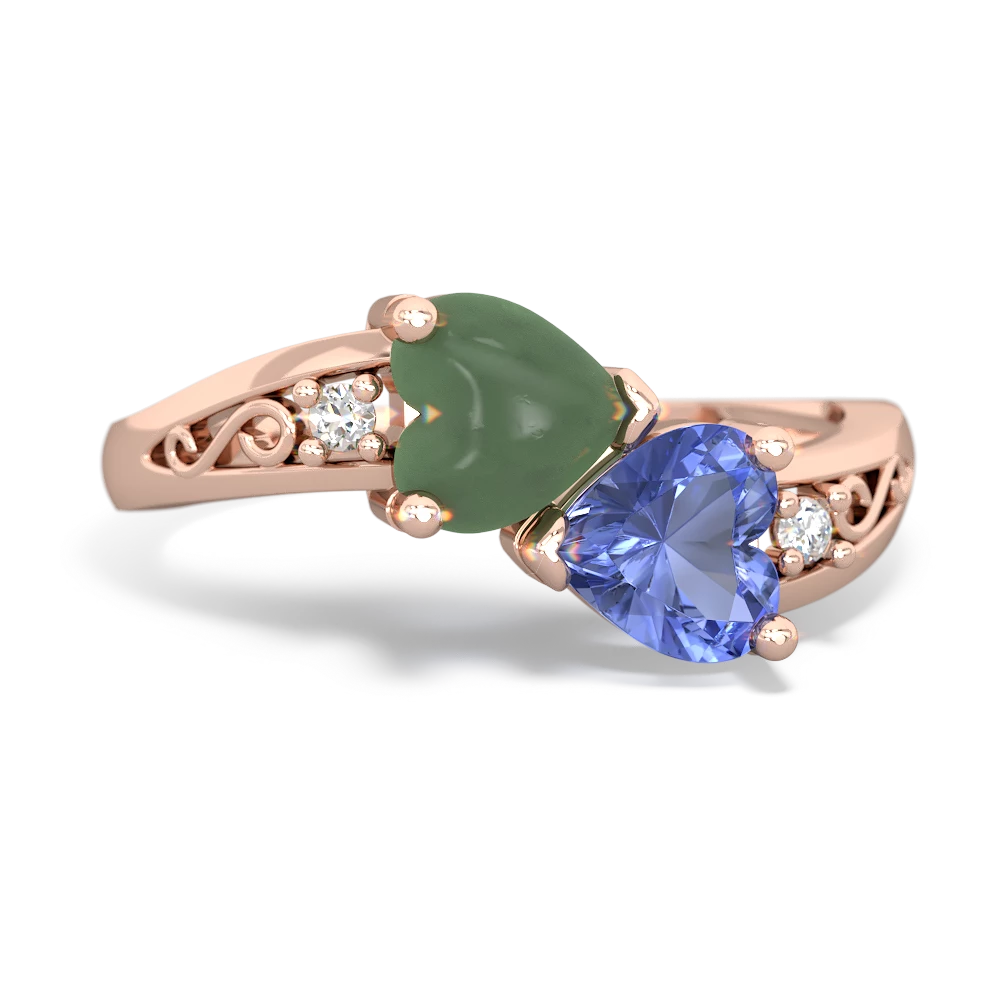 Jade Snuggling Hearts 14K Rose Gold ring R2178