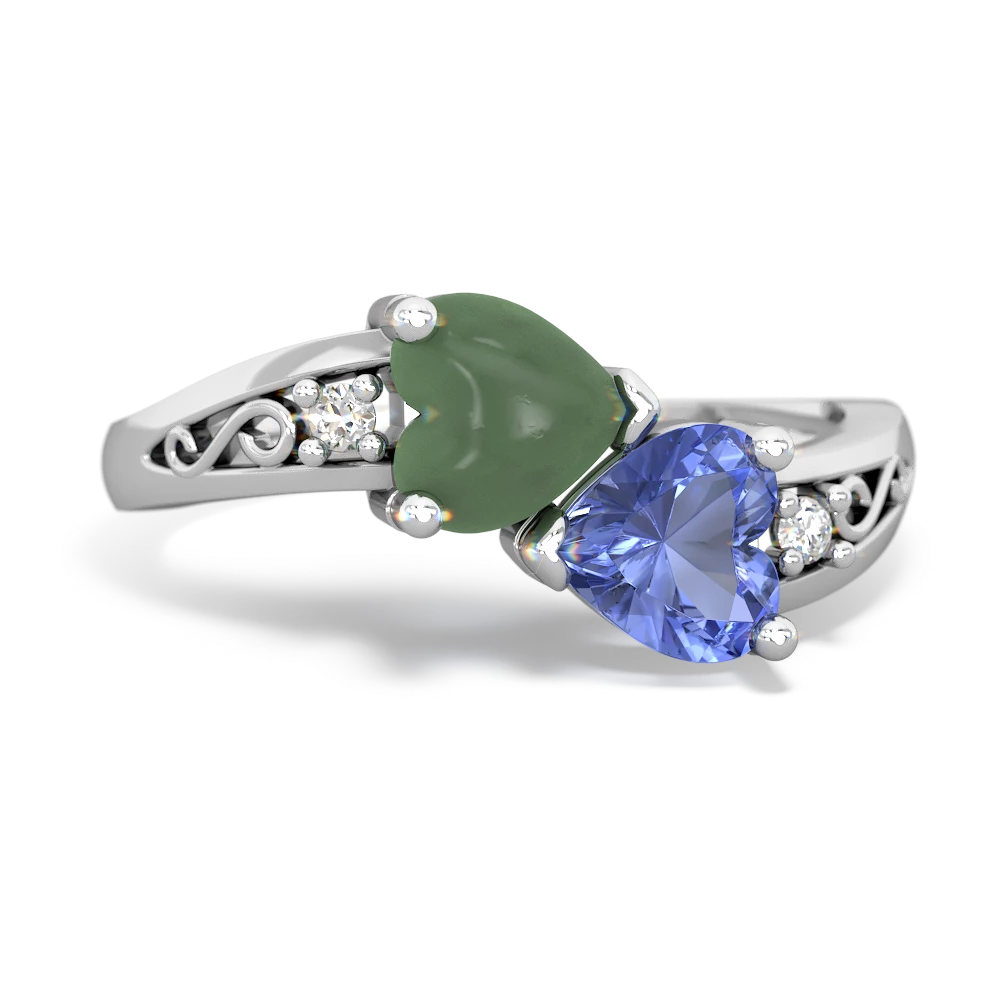 Jade Snuggling Hearts 14K White Gold ring R2178