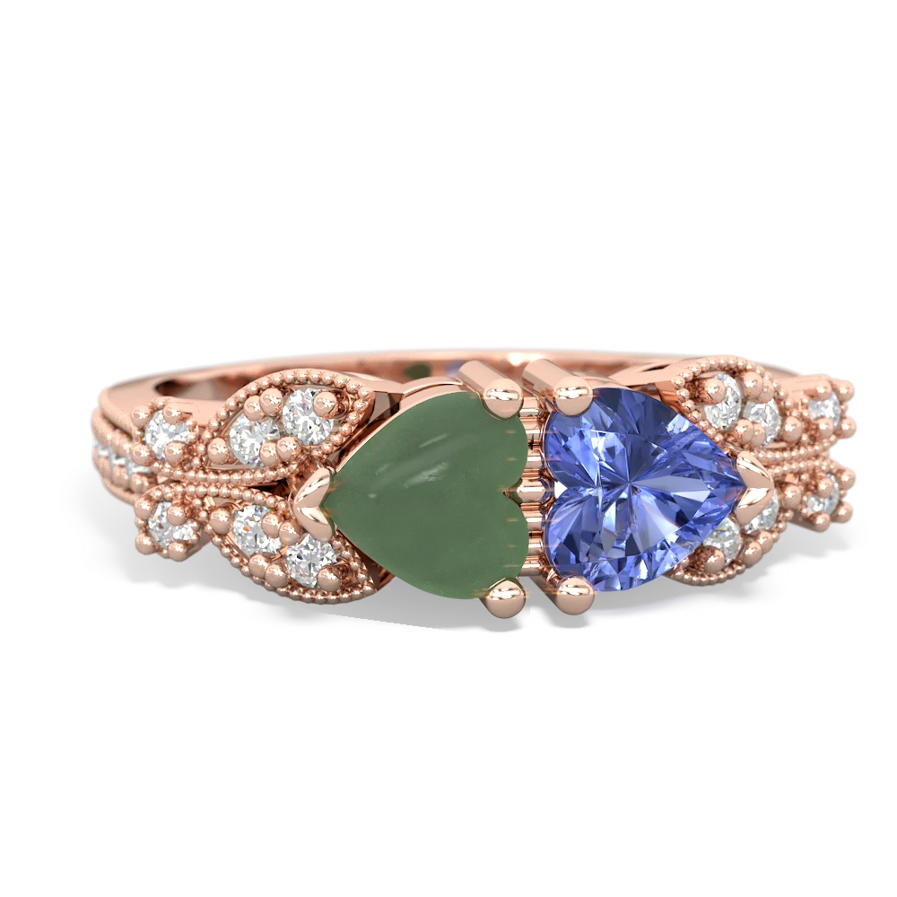 Jade Diamond Butterflies 14K Rose Gold ring R5601