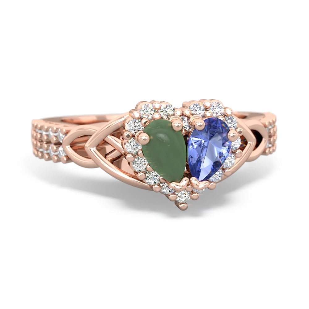 Jade Celtic Knot Two Hearts As One 14K Rose Gold ring R2644HRT