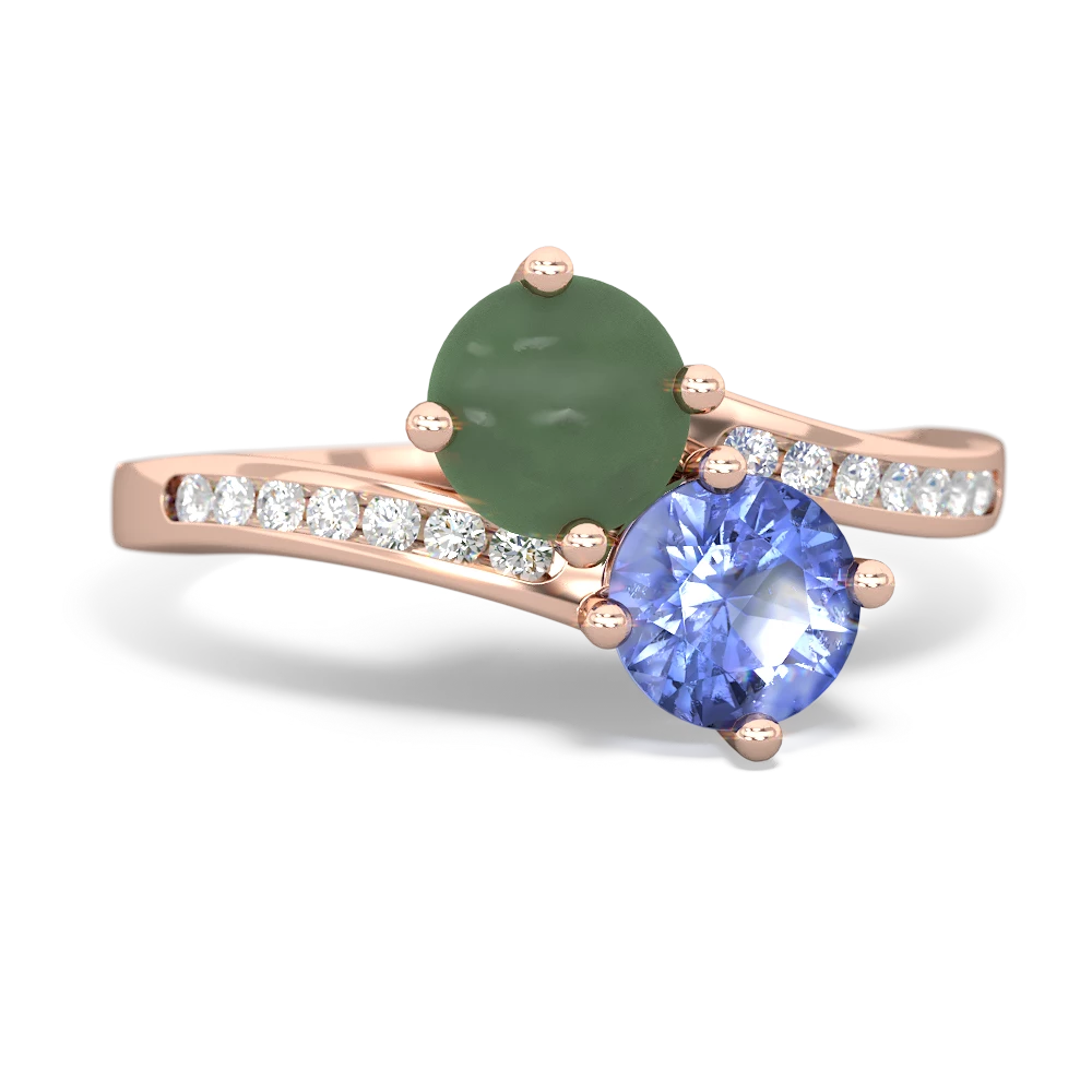 Jade Channel Set Two Stone 14K Rose Gold ring R5303