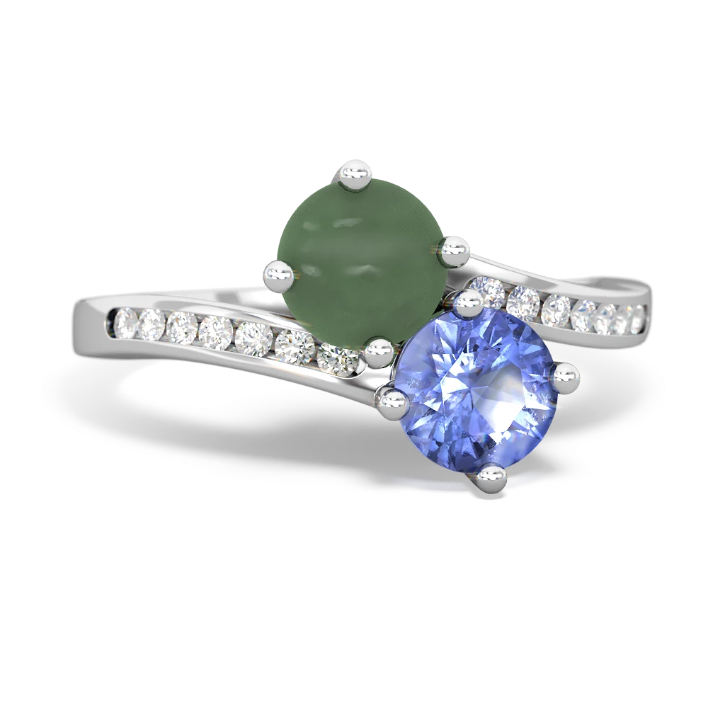 Jade Channel Set Two Stone 14K White Gold ring R5303