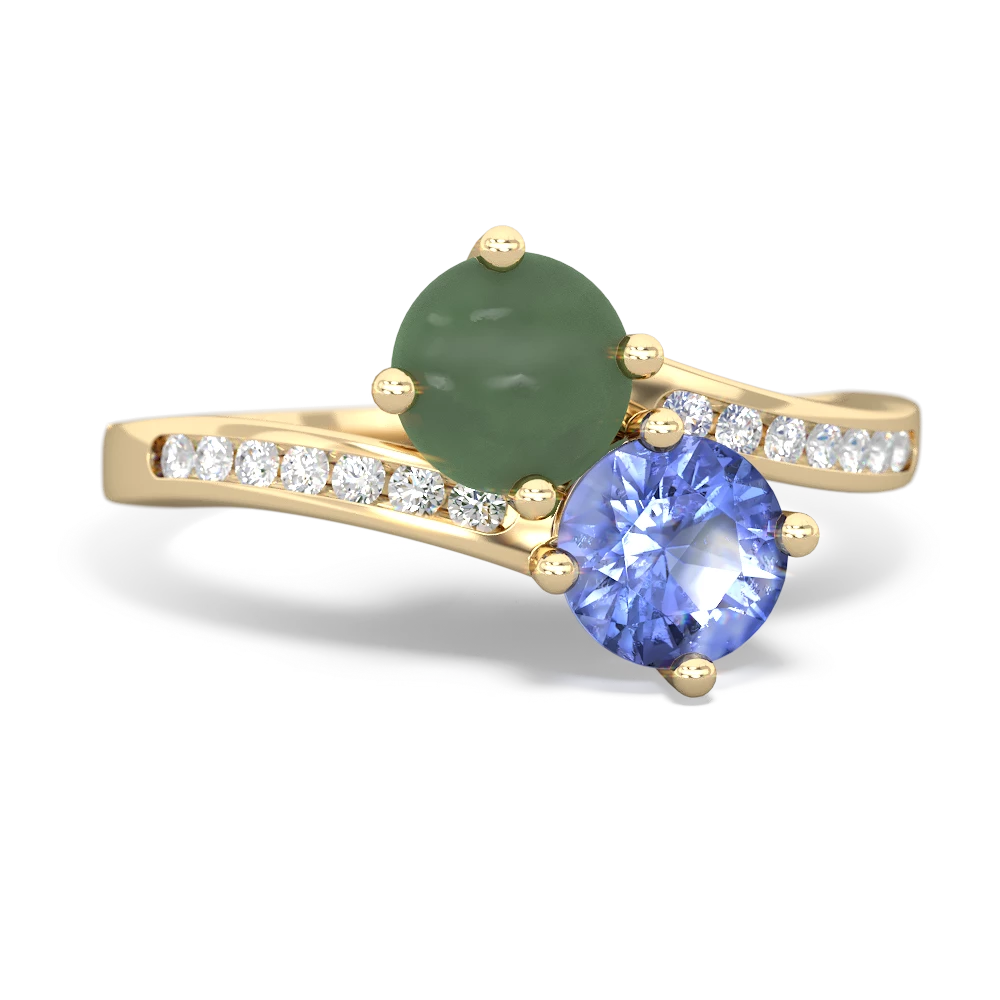 Jade Channel Set Two Stone 14K Yellow Gold ring R5303