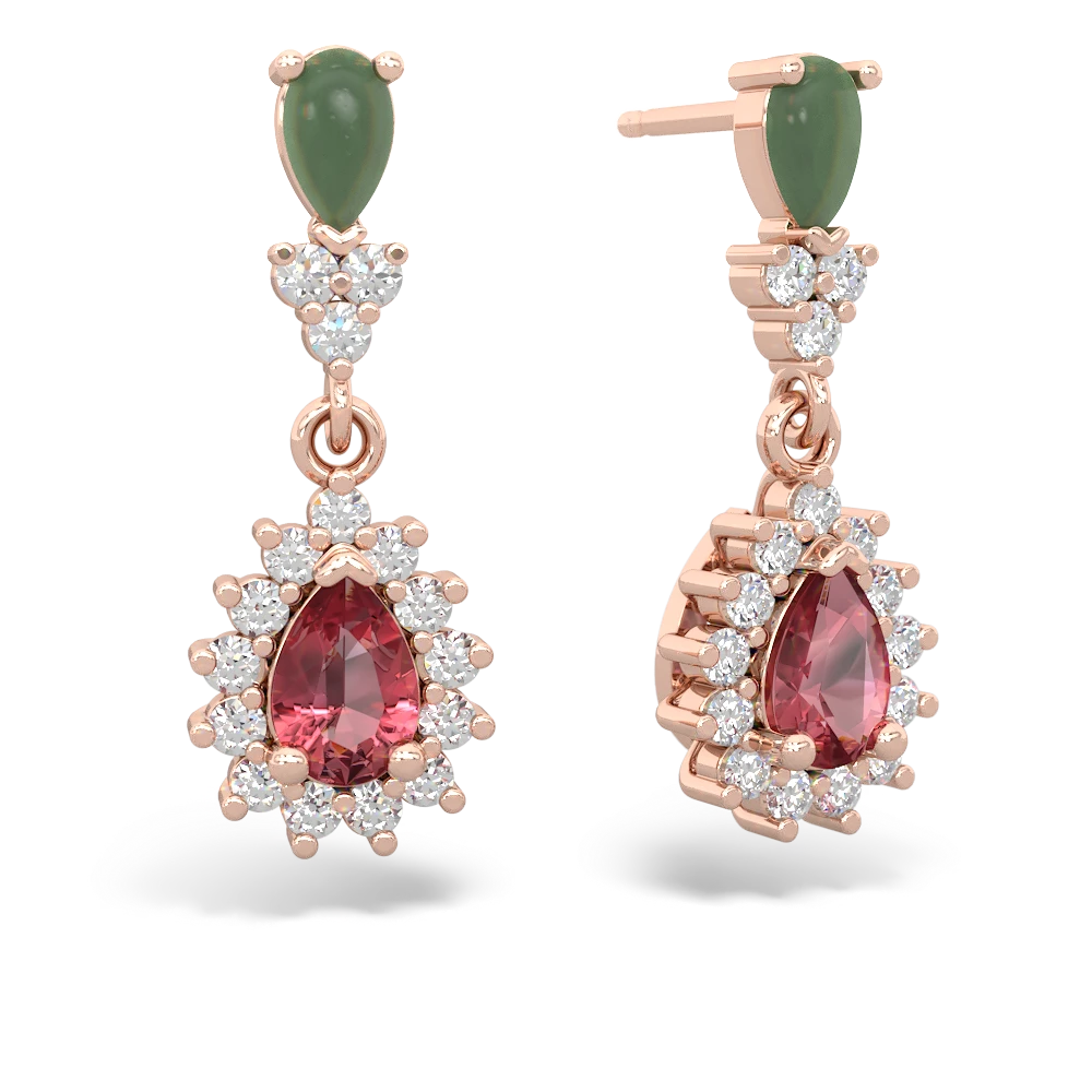 Jade Halo Pear Dangle 14K Rose Gold earrings E1882