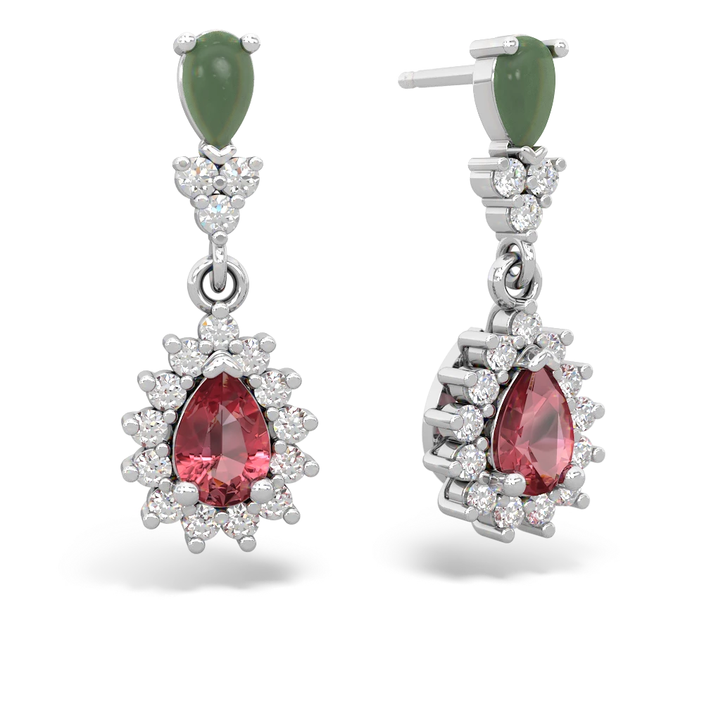 Jade Halo Pear Dangle 14K White Gold earrings E1882