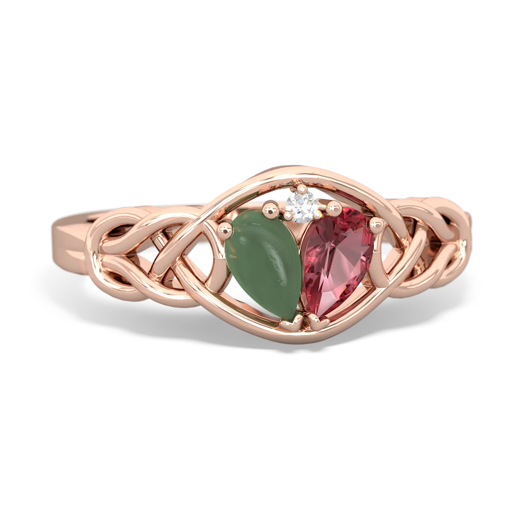 Jade Celtic Love Knot 14K Rose Gold ring R5420