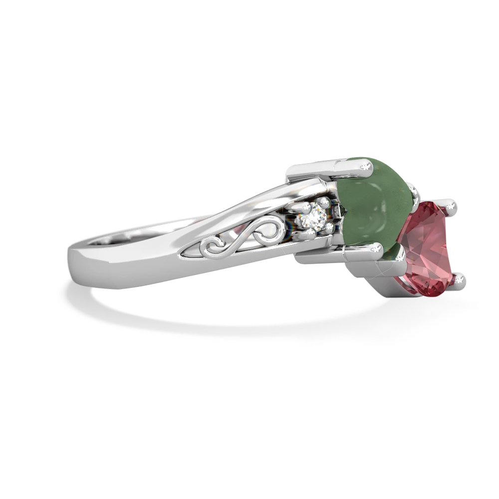 Jade Snuggling Hearts 14K White Gold ring R2178