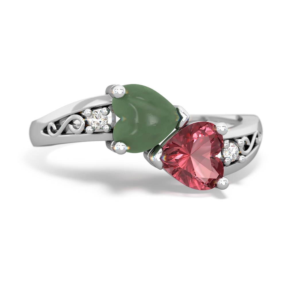 Jade Snuggling Hearts 14K White Gold ring R2178