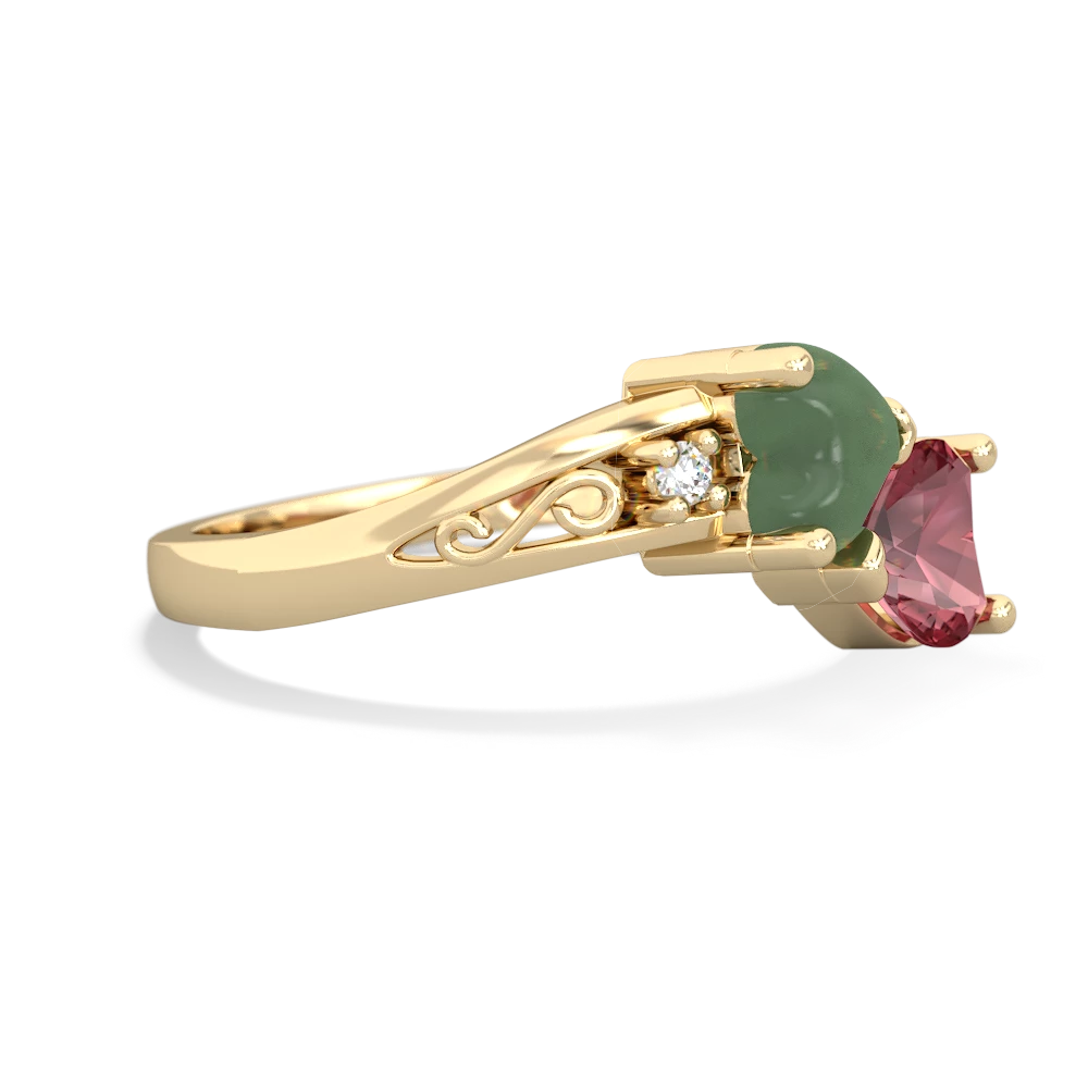 Jade Snuggling Hearts 14K Yellow Gold ring R2178