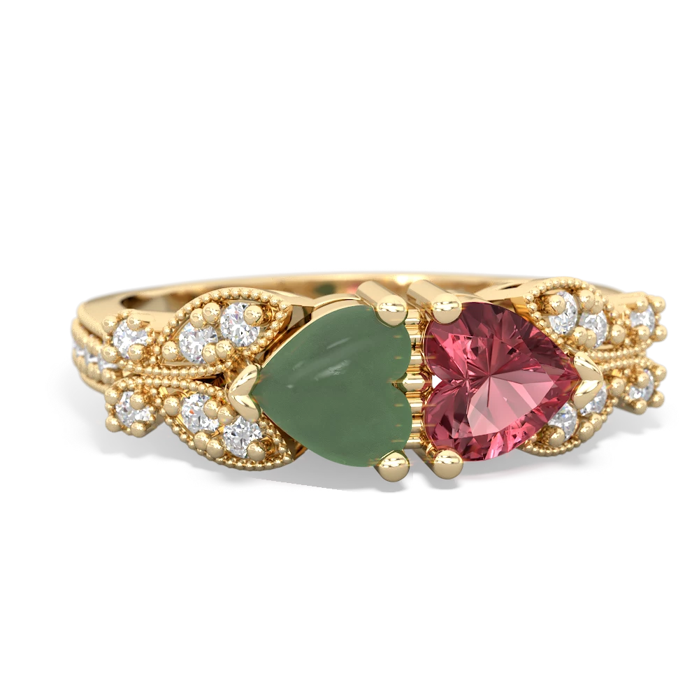 Jade Diamond Butterflies 14K Yellow Gold ring R5601