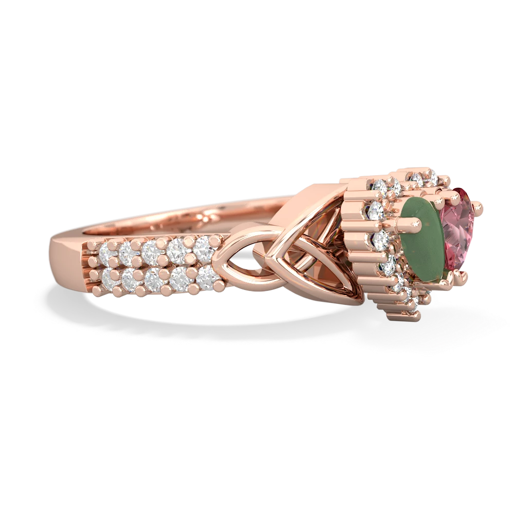 Jade Celtic Knot Two Hearts As One 14K Rose Gold ring R2644HRT