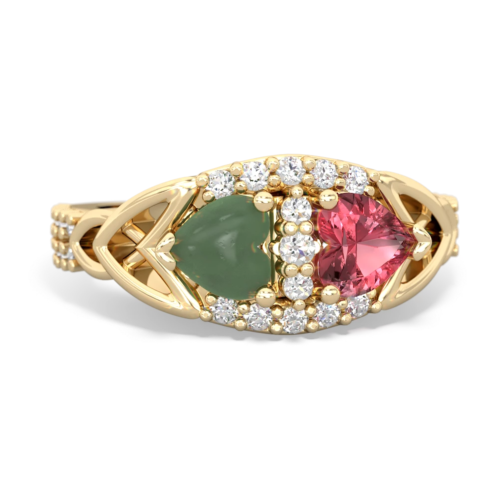 Jade Sparkling Celtic Knot 14K Yellow Gold ring R2645