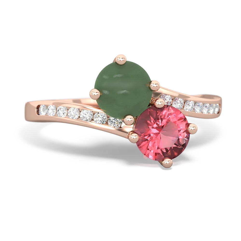 Jade Channel Set Two Stone 14K Rose Gold ring R5303