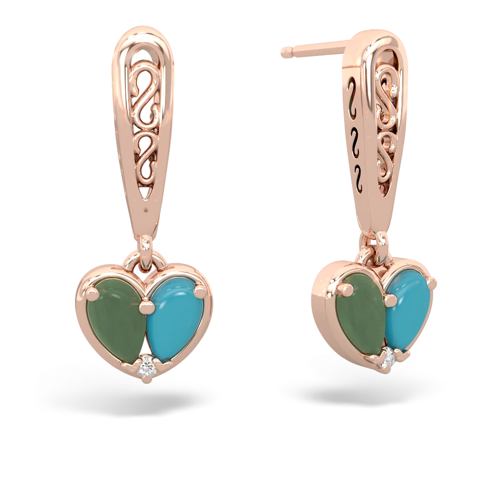 Jade Filligree Heart 14K Rose Gold earrings E5070