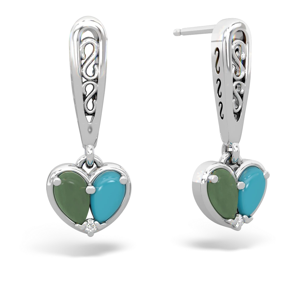 Jade Filligree Heart 14K White Gold earrings E5070