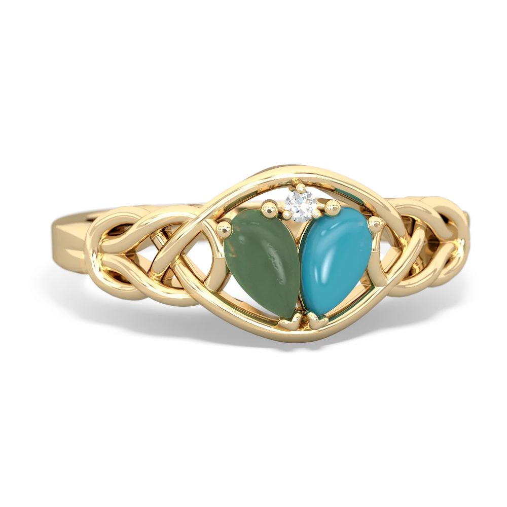 Jade Celtic Love Knot 14K Yellow Gold ring R5420