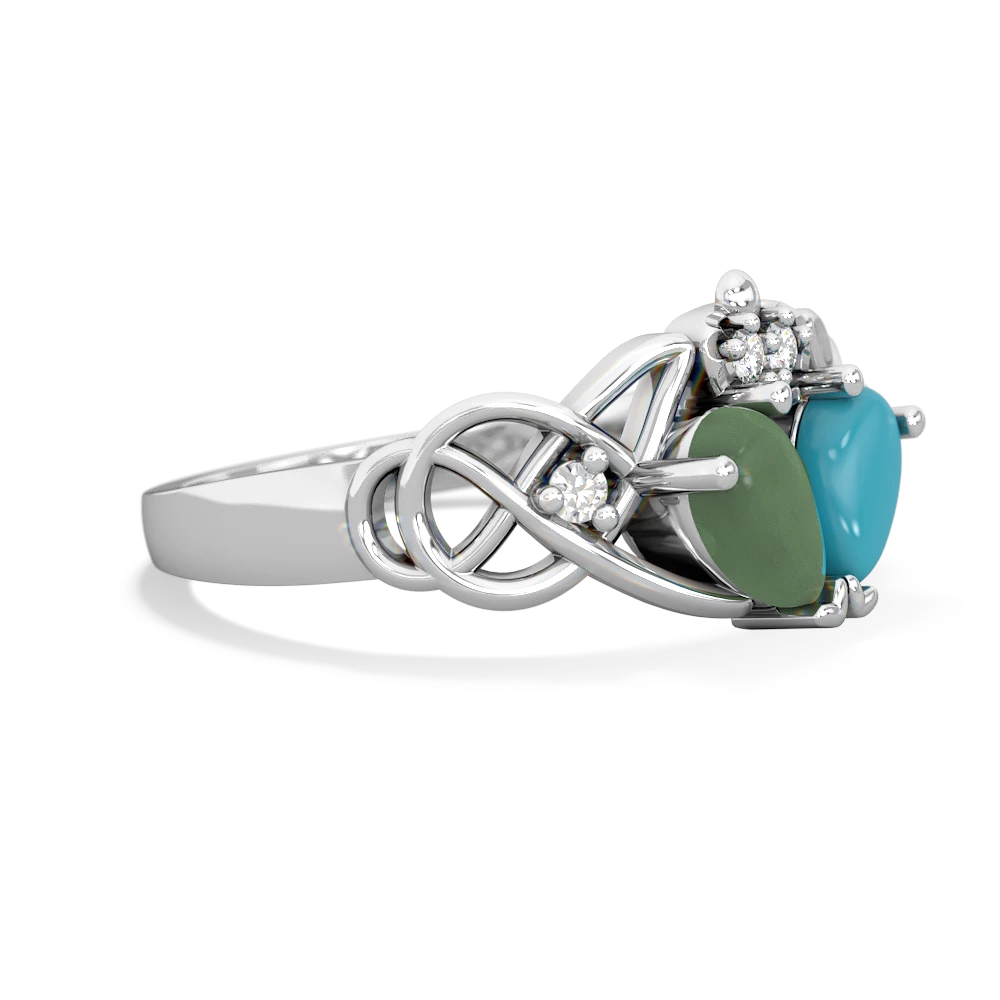 Jade 'One Heart' Celtic Knot Claddagh 14K White Gold ring R5322