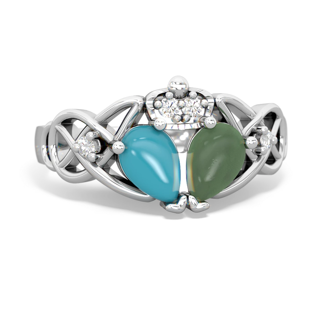 Jade 'One Heart' Celtic Knot Claddagh 14K White Gold ring R5322