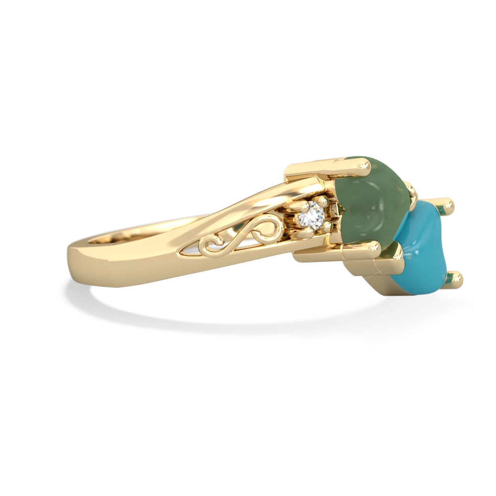 Jade Snuggling Hearts 14K Yellow Gold ring R2178