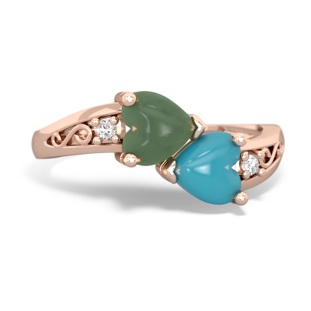 Jade Snuggling Hearts 14K Rose Gold ring R2178