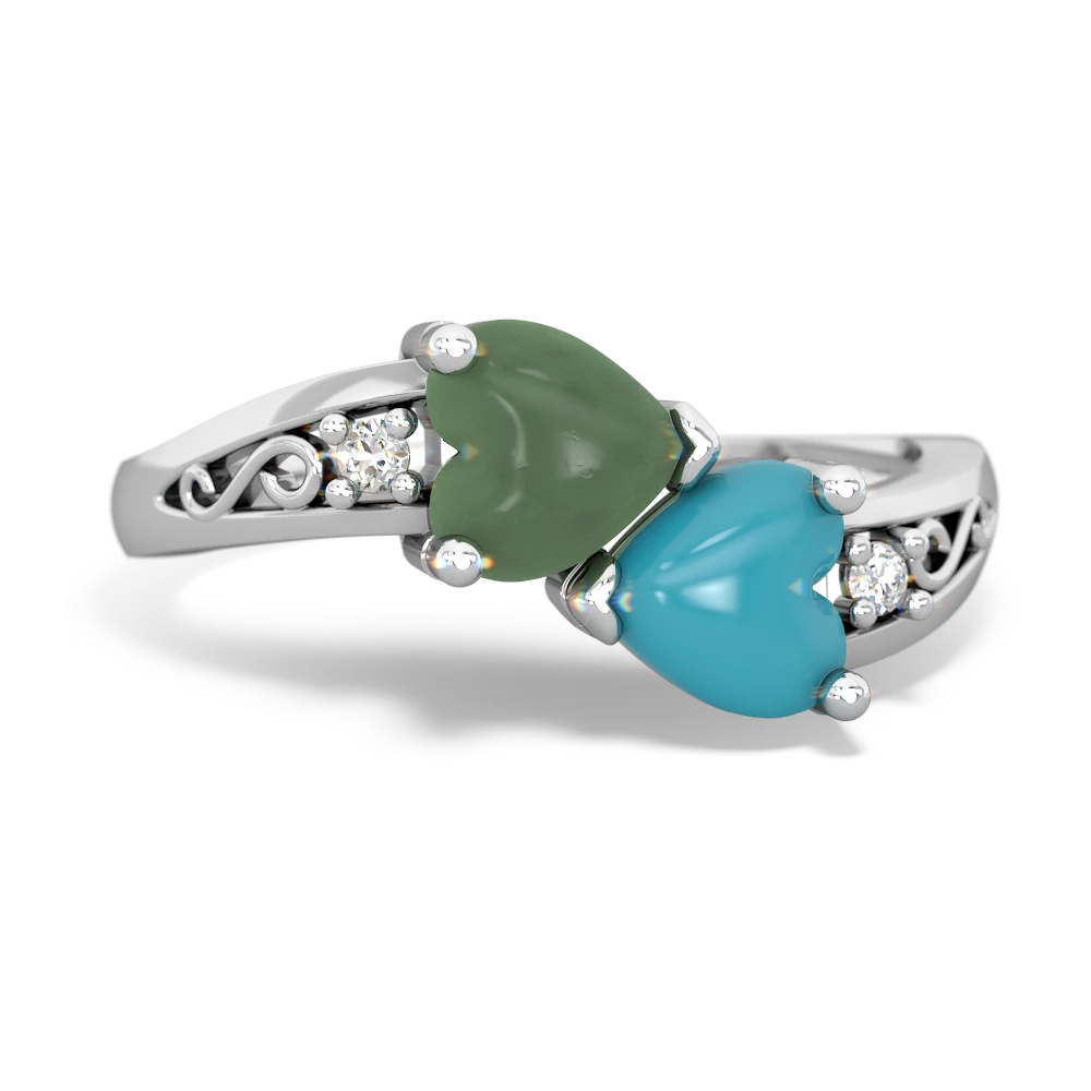 Jade Snuggling Hearts 14K White Gold ring R2178